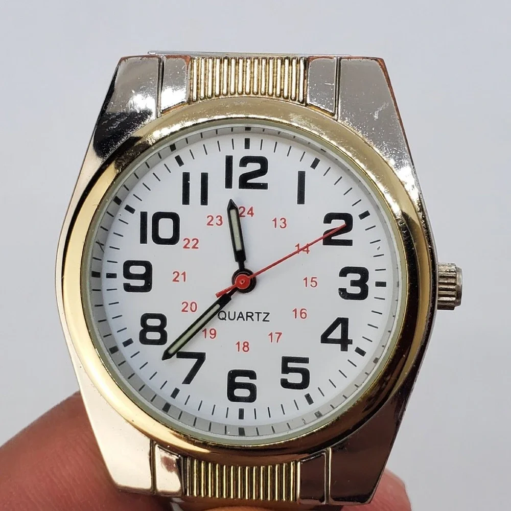 Men's Military Watch‎ 36MM White Dial Gold Gray Bracelet Band New Battery